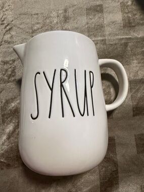 Rae Dunn White Ceramic Syrup Pitcher with Black Lettering